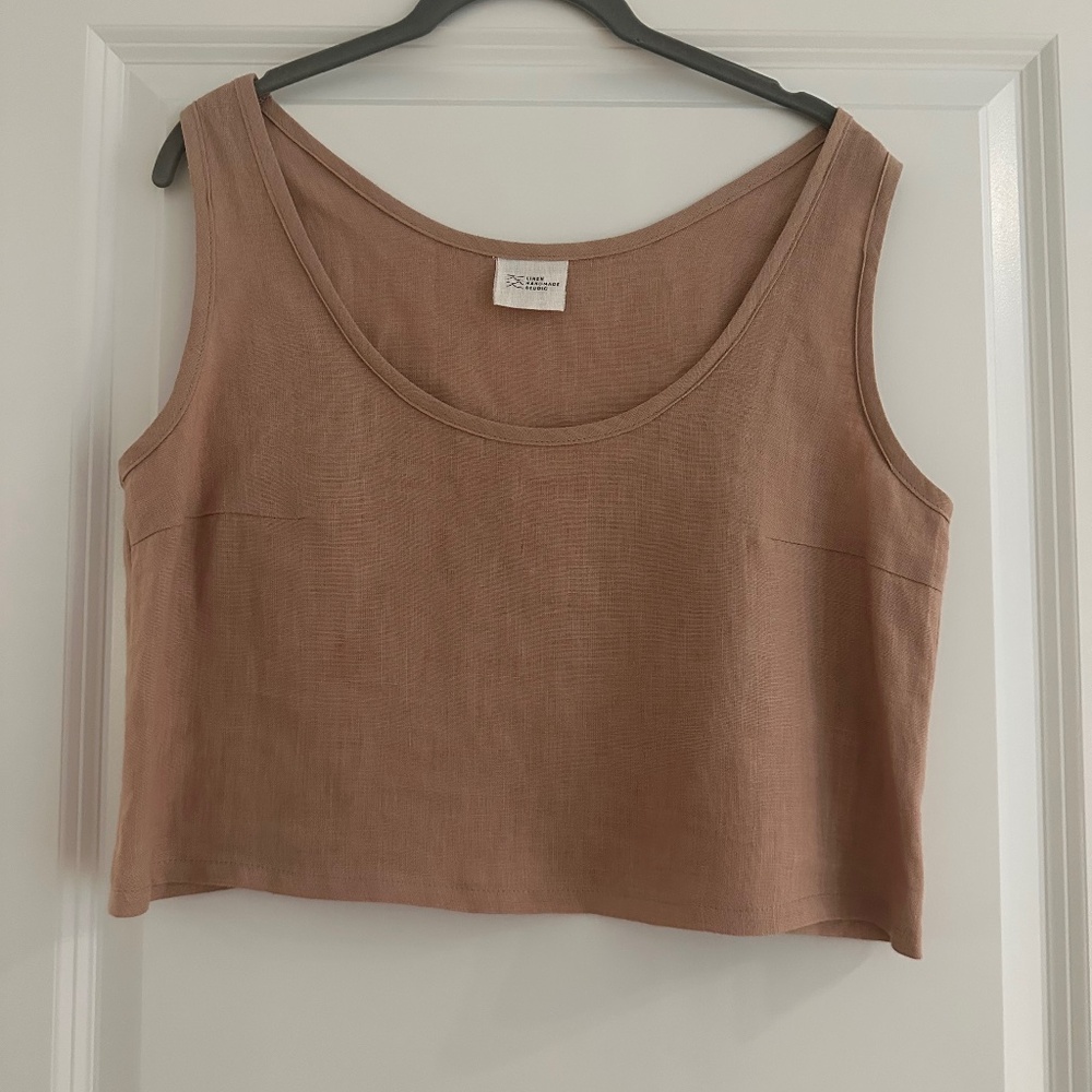 Linen Handmade Studio LINEN CROP TOP Stella in Cream Tan XS